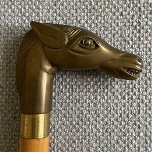 Handcrafted Vintage Wood And Brass Horsehead Walking Cane